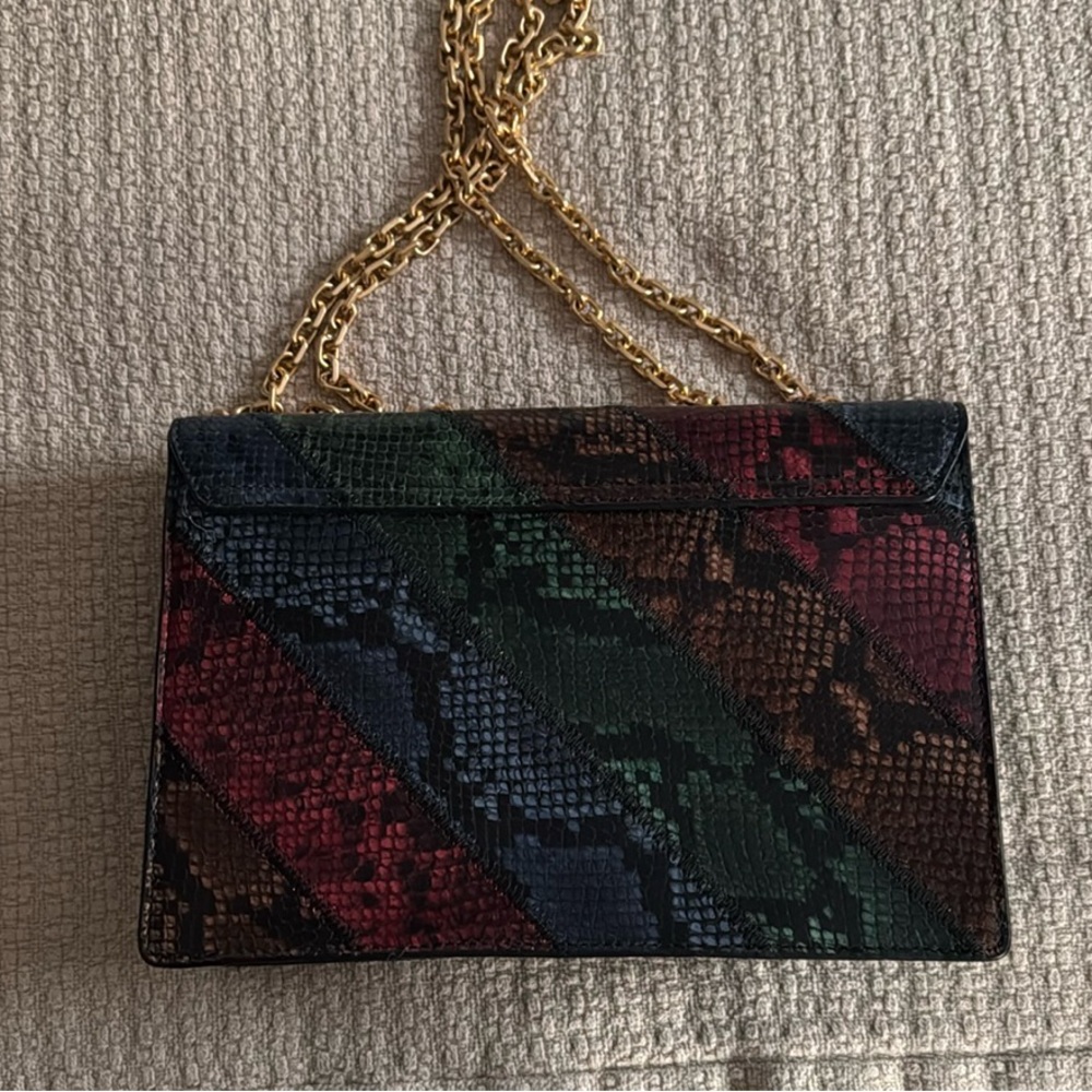 Authentic Tory Burch Multicolor Snake Print Handbag with Gold Chain - Like New - Picture 3 of 4